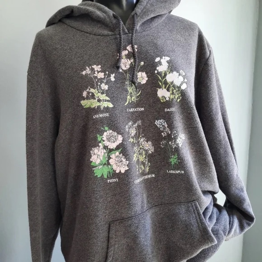 Grey Floral Hoodie Size L